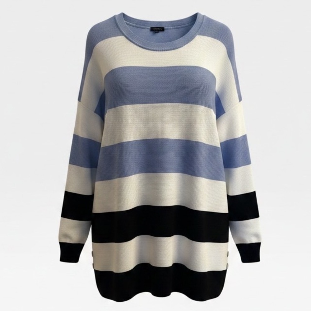 Talbots Plus Petite Striped Tunic Sweater Blue Coastal Nautical Minimalist 3XP